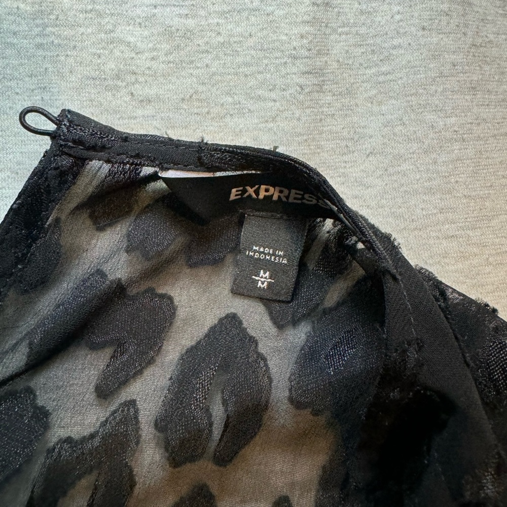 Medium express sheer black cheetah print shirt with black satin cami attached